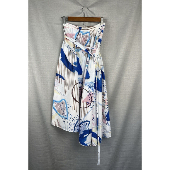 COS Midi Skirt Womens Size 2 Abstract Print Asymmetrical Cotton Artsy Unique - Picture 1 of 6